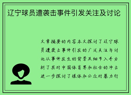 辽宁球员遭袭击事件引发关注及讨论