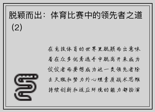 脱颖而出：体育比赛中的领先者之道 (2)